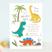 "Dino Zone" - Children's Birthday Party Invitations in Marshmallow by Everett Paper Goods - Front
