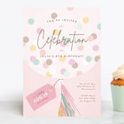 "Confetti Balloon" - Children's Birthday Party Invitations in Peony by Michelle Taylor - Front