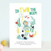 "Deep Dive" - Children's Birthday Party Invitations in Sea Green by Itsy Belle Studio - Front