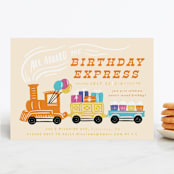 "The Birthday Express" - Children's Birthday Party Invitations in Sunset by Shiny Penny Studio - Front