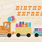 "The Birthday Express" - Children's Birthday Party Invitations in Sunset by Shiny Penny Studio - Detail