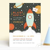 "Blast Off" - Children's Birthday Party Invitations in Moon by Michelle Taylor - Front
