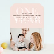 "One Year" - Children's Birthday Party Invitations in Peach by Up Up Creative - Front
