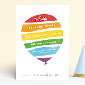 "Painted Balloon" - Children's Birthday Party Invitations in Cherry by Jennifer Wick - Front