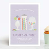 "Candy Shoppe" - Children's Birthday Party Invitations in Lavender by Annie Holmquist - Front
