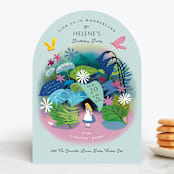 "Disney's Alice in Wonderland in the Flower Garden" - Children's Birthday Party Invitations in Aqua by Becky Nimoy - Front