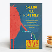 "Calling All Monsters" - Children's Birthday Party Invitations in Deep Sea by Nicole Winn - Front