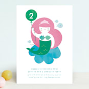 "Mermaid" - Children's Birthday Party Invitations in Aqua by Lori Wemple - Front