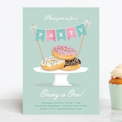 "Everyone Loves Donuts" - Children's Birthday Party Invitations in Neptune by Kerry Doyle - Front