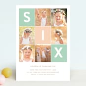 "Simply Six" - Children's Birthday Party Invitations in Seafoam by Joanne James - Front