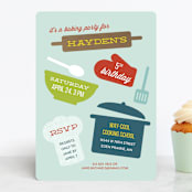 "Baking party" - Children's Birthday Party Invitations in Aqua by Holly Whitcomb - Front