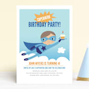 "Super Birthday Boy" - Children's Birthday Party Invitations in Royal Blue by Tara Lilly Studio - Front