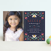"Folk Florals" - Children's Birthday Party Invitations in Navy by Amber Barkley - Front