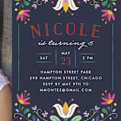 "Folk Florals" - Children's Birthday Party Invitations in Navy by Amber Barkley - Detail