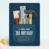 "Tool Pocket" - Children's Birthday Party Invitations in Denim by Erica Krystek - Front