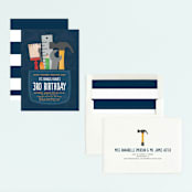 "Tool Pocket" - Children's Birthday Party Invitations in Denim by Erica Krystek - Assembled