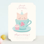 "Teacup Kitten" - Children's Birthday Party Invitations in Robin's Egg by Angela Thompson - Front