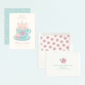 "Teacup Kitten" - Children's Birthday Party Invitations in Robin's Egg by Angela Thompson - Assembled