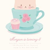 "Teacup Kitten" - Children's Birthday Party Invitations in Robin's Egg by Angela Thompson - Detail