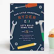 "Handy Man" - Children's Birthday Party Invitations in Navy by Jen Banks - Front
