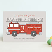 "Fire House Party" - Children's Birthday Party Invitations in Firetruck by Korry Brown - Front