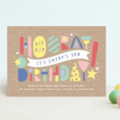 "Colorblock" - Children's Birthday Party Invitations in Kraft by Laura Hankins - Front