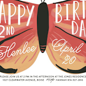"birthday butterfly" - Children's Birthday Party Invitations in Coral by Rebecca Durflinger - Detail