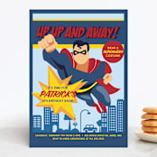 "Up Up And Away - Superman" - Children's Birthday Party Invitations in Navy by Kate Hofstad - Front
