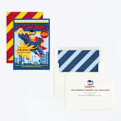 "Up Up And Away - Superman" - Children's Birthday Party Invitations in Navy by Kate Hofstad - Assembled