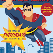"Up Up And Away - Superman" - Children's Birthday Party Invitations in Navy by Kate Hofstad - Detail