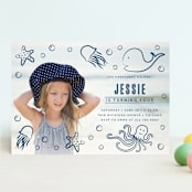 "Aquatic Doodles" - Children's Birthday Party Invitations in Ocean by Lehan Veenker - Front