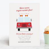 "Engine Number Five" - Children's Birthday Party Invitations in Cherry by Anna Elder - Front