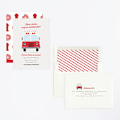 "Engine Number Five" - Children's Birthday Party Invitations in Cherry by Anna Elder - Assembled