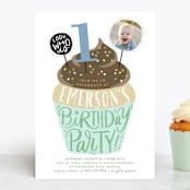 "Cupcake Topper" - Children's Birthday Party Invitations in Turquoise by Alethea and Ruth - Front