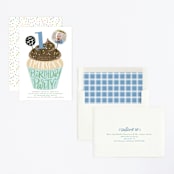 "Cupcake Topper" - Children's Birthday Party Invitations in Turquoise by Alethea and Ruth - Assembled