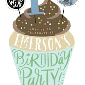 "Cupcake Topper" - Children's Birthday Party Invitations in Turquoise by Alethea and Ruth - Detail