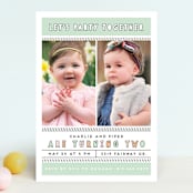 "Party Together" - Children's Birthday Party Invitations in Mist by Jennifer Postorino - Front