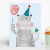 "Party Hippo" - Children's Birthday Party Invitations in Coral by Kanika Mathur - Front