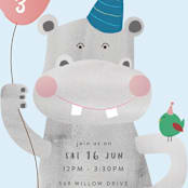 "Party Hippo" - Children's Birthday Party Invitations in Coral by Kanika Mathur - Detail