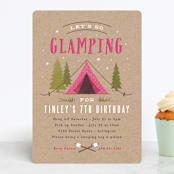 "Let's go glamping" - Children's Birthday Party Invitations in Fushcia by Karidy Walker - Front