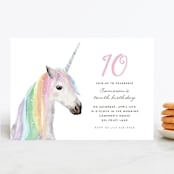 "rainbow unicorn" - Children's Birthday Party Invitations in Peony by Cass Loh - Front