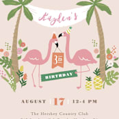 "Let's flamingle!" - Children's Birthday Party Invitations in Cotton Candy by Jennifer Wick - Detail