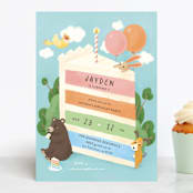 "Cake Party" - Children's Birthday Party Invitations in Sky by Shannon Chen of Four Wet Feet Studio - Front