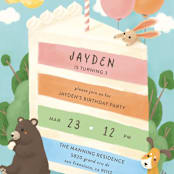 "Cake Party" - Children's Birthday Party Invitations in Sky by Shannon Chen of Four Wet Feet Studio - Detail