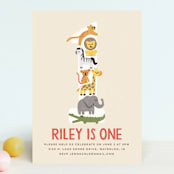 "Animal Stack" - Children's Birthday Party Invitations in Peach by Jessie Steury - Front
