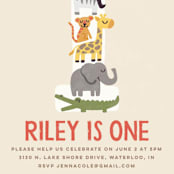 "Animal Stack" - Children's Birthday Party Invitations in Peach by Jessie Steury - Detail