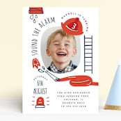 "Little Fire Fighter" - Children's Birthday Party Invitations in Firetruck by Corinne Malesic - Front