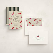 "Cherries" - Children's Birthday Party Invitations in Tomato by Kelly Watkins - Assembled