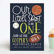 "Sports Fan" - Children's Birthday Party Invitations in Navy by Leah Bisch - Front