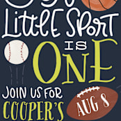 "Sports Fan" - Children's Birthday Party Invitations in Navy by Leah Bisch - Detail